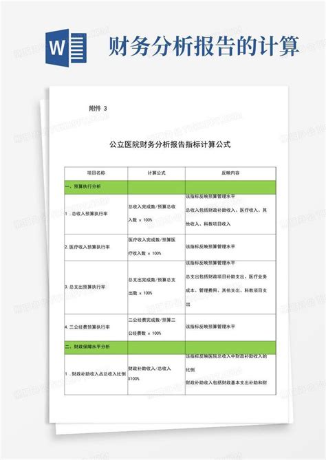 公立医院年度财务分析报告指标计算公式docx图文word模板下载编号qggmybxj熊猫办公