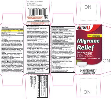 Migraine Relief Acetaminophen Aspirin And Caffeine Tablet