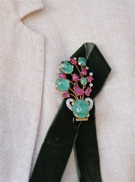 Emerald Ruby Diamond Brooch Pin 1910 Collection Princess Theresa At 1stdibs