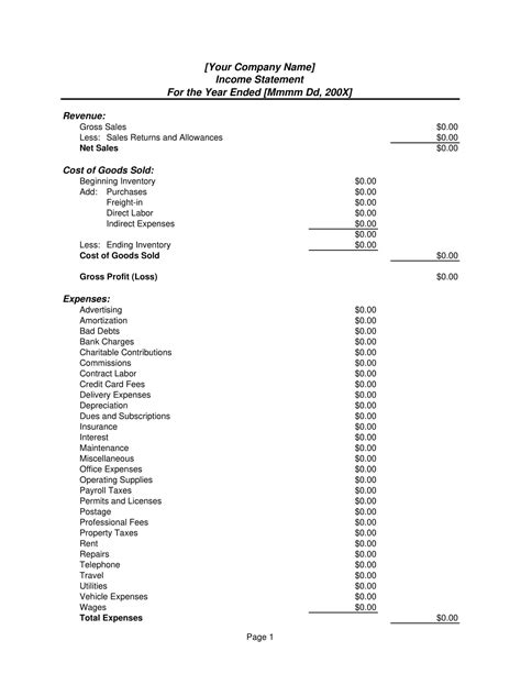 Free Printable Income Statement Templates [excel Word Pdf]