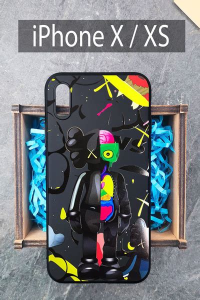 Силиконовый защитный чехол Kaws для iPhone X / XS Айфон Х / ХС черный ...