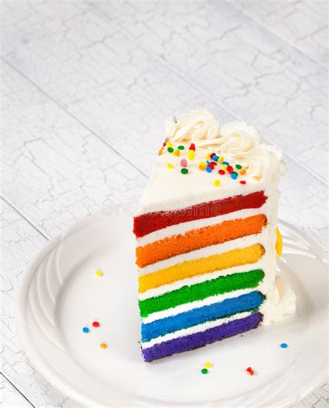 Rainbow Birthday Cake Slice Stock Image Image Of Frosted Homemade