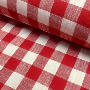 Red White Gingham Linen Checked Linen Fabric Plaid Material Buffalo