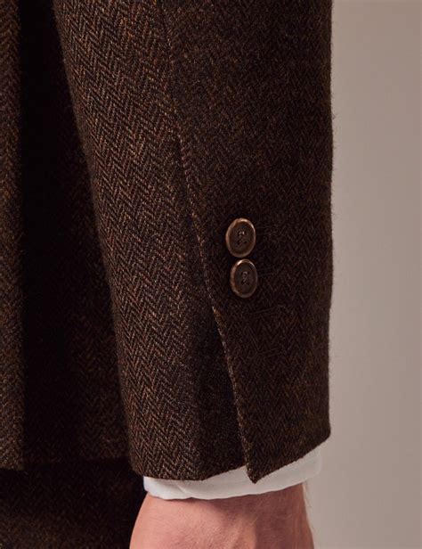 Mens Brown Herringbone Merino Tweed Slim Suit 1913 Collection