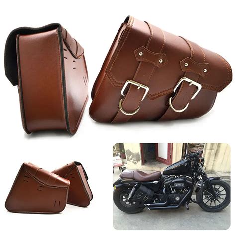 2x Brown Pu Leather Motorcycle Luggage Side Bag Saddlebag For Harley Davidson Sportster Xl 883