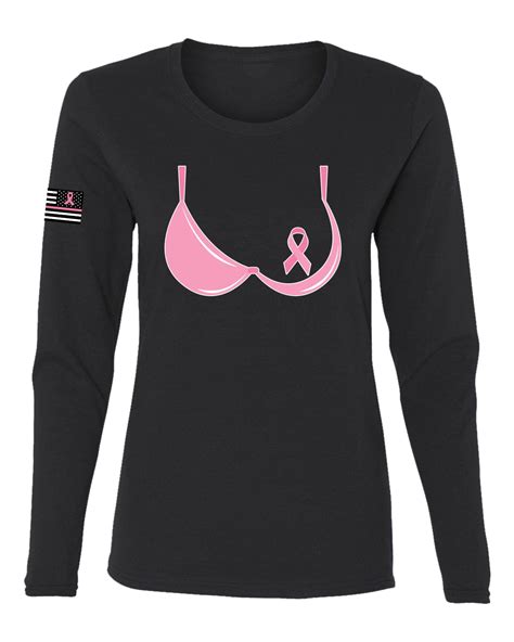 Wild Bobby Pink Ribbon Women Bra T Shirt Usa Flag Sleeve Breast Cancer Awareness Women Long