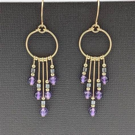 Gold Filled Amethyst Earrings Amethyst Hoops Amethyst Dangle Earrings Handmade Beaded