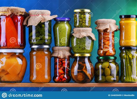 Jars With Variety Of Pickled Vegetables And Fruits Stock Image Image