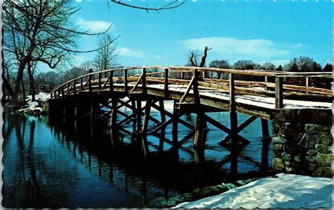 Historic Old North Bridge Concord Massachusetts Winter Snow Chrome