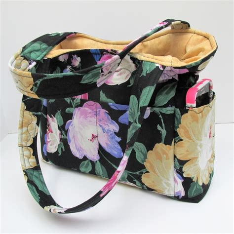 Black Gold Floral Shoulder Bag Travel Handbag Diaper Bag