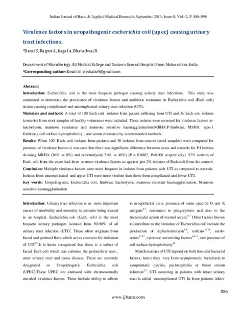 Pdf Virulence Factors In Uropathogenic Escherichia Coli Upec Causing Urinary Tract