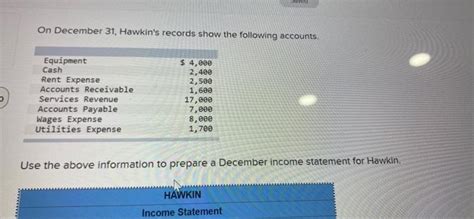 Solved Sia On December Hawkin S Records Show The Chegg