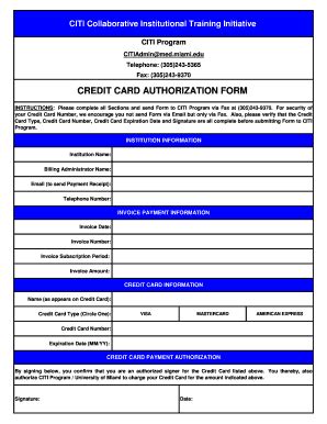 Fillable Online Credit Card Authorization Form Citi Fax Email Print