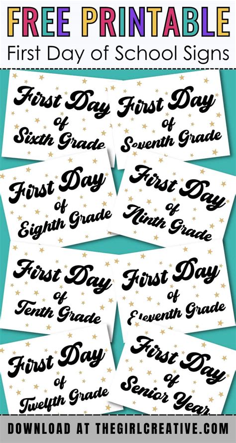 Free Printable First Day Of School Signs For Back To School The Girl