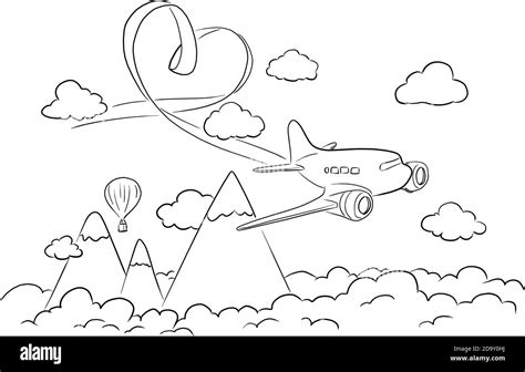 Flugzeug Fliegen In Den Himmel Mit Herz Form Band Vektor Illustration