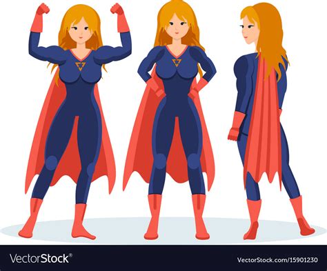 Female superhero in different situations poses Vector Image