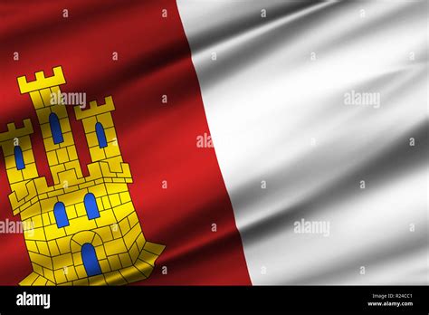 Castilla La Mancha 3D Waving Flag Illustration Texture Can Be Used As