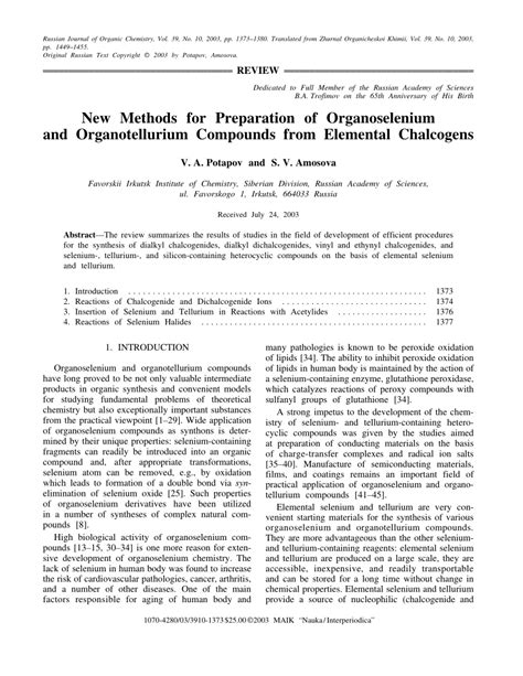 (PDF) New Methods for Preparation of Organoselenium and Organotellurium ...