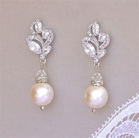 Crystal And Pearl Bridal Earrings Wedding Jewelry Bridesmaid Etsy