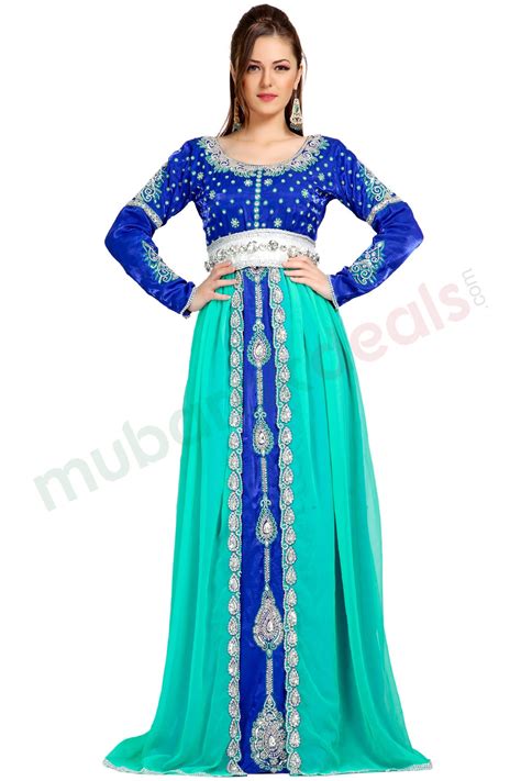 MyBatua Classic Elegant Blue Embroidered Moroccan Abaya Mubarak Deals