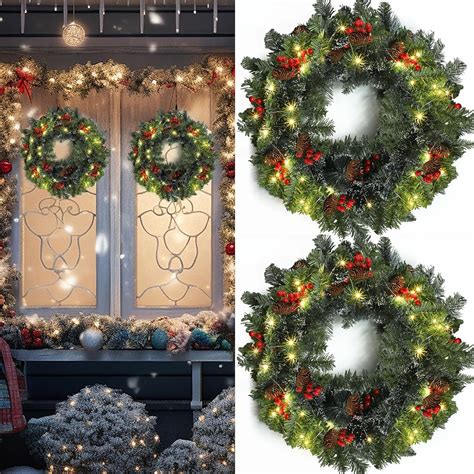 Amazon Ceenna 2 Pcs Lighted Christmas Wreaths 20 Inch Pre Lit Xmas