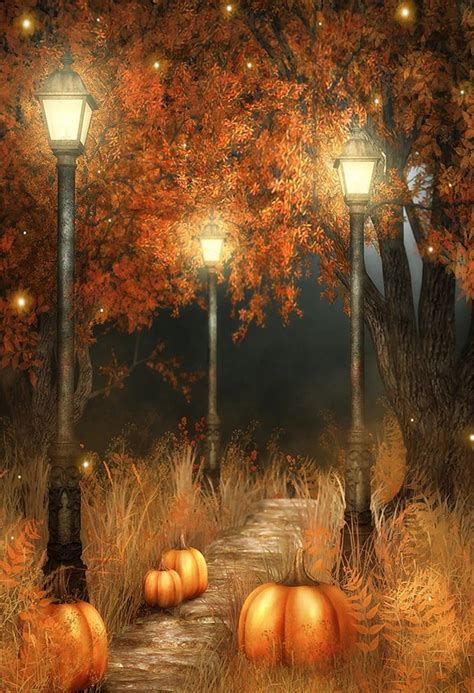 Aofoto Ft Halloween Pumpkin Graphy Backdrop Fall Night Park Scenery