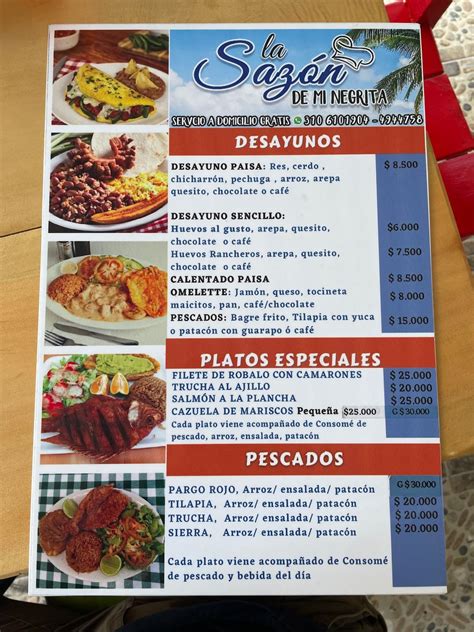 Carta Del Restaurante La Sazon Del Mi Negrita Colombia Carrera