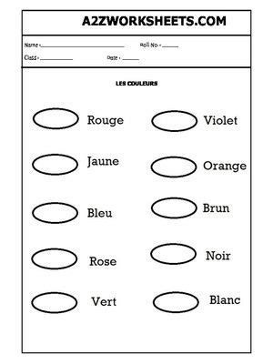 A Zworksheets Worksheet Of French Worksheet Les Couleurs French