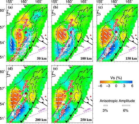 Map Views Of Vs Azimuthal Anisotropy Tomography At 5 Different Depths