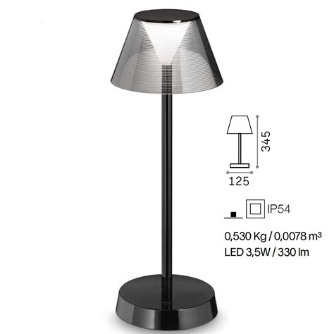 Lampada A Led Da Tavolo Ricaricabile Senza Fili Nera IDEAL LUX LOLITA