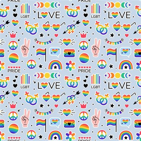 Lgbt Stickers Seamless Pattern In Doodle Style Lgbtq Set Lgbt Pride