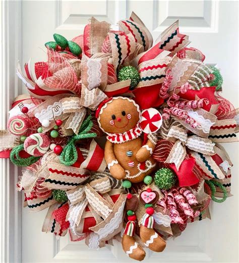 Gingerbread Wreath Christmas Wreath Gingerbread Man Gingerbread Girl Etsy