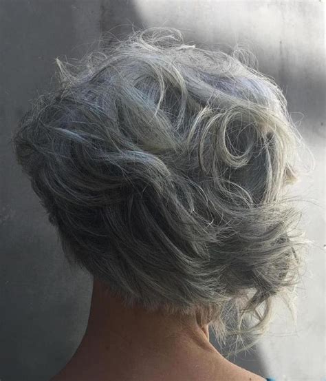 Curly Asymmetrical Gray Bob Short Grey Hair Short Hair Cuts Feathered