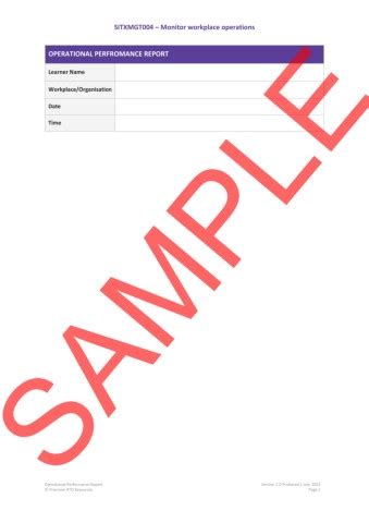 SITXMGT004 Operational Performance Report