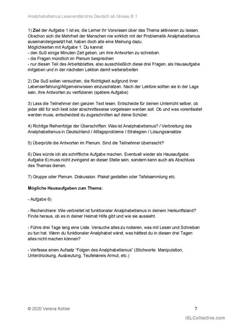 Analphabetismus Leseverstehen ab B Deutsch DAF Arbeitsblätter pdf doc