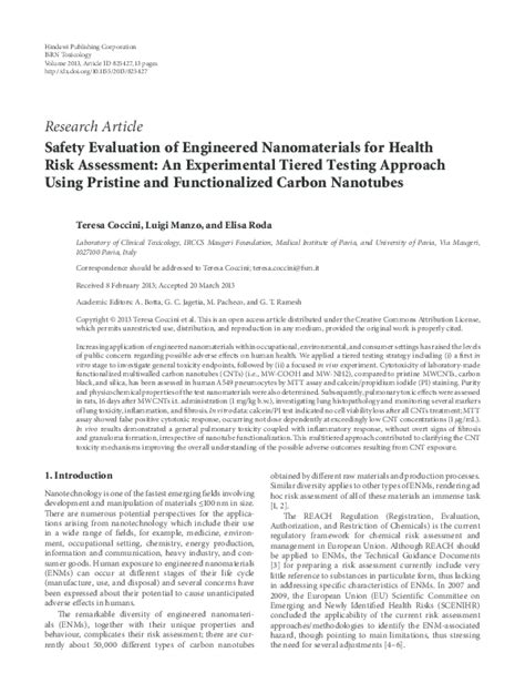 Pdf Safety Evaluation Of Engineered Nanomaterials For Health Risk