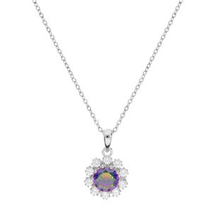 Collier En Argent Rhodi Cha Ne Avec Pendentif Fleur Oxyde Arc En Ciel