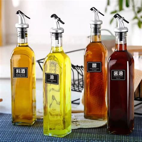 Clear Empty Square Kitchen Containers Vinegar Hot Sauce Olive Oil Dispenser Packing Glass