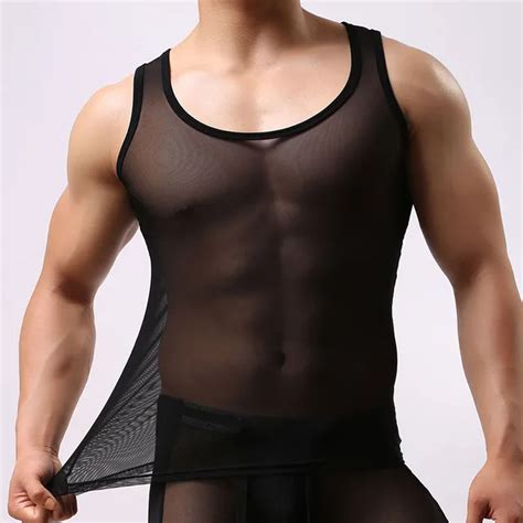 Buy Men Mesh Lace Sheer Tank Tops Vest Male Sexy