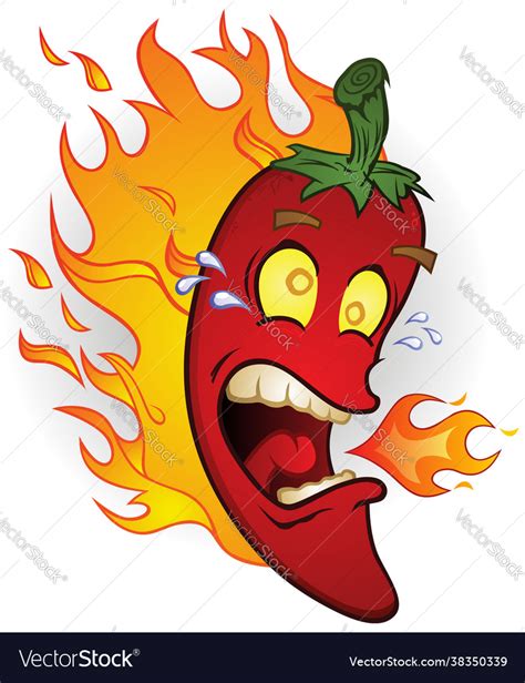 Hot Red Chili Pepper Cartoon Character On Fire Vector Image