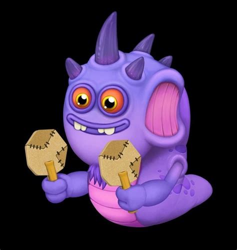 Purple Toy With Big Eyes And Horns Holding A Wooden Object