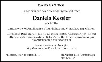 Traueranzeigen von Daniela Kessler Schwarzwälder Bote Trauer