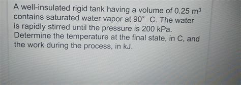 Solved A Well Insulated Rigid Tank Having A Volume Of 0 25 Chegg