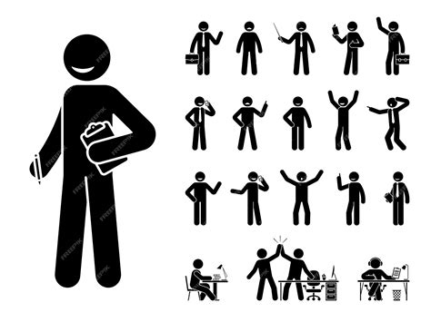 Premium Vector Stick Figure Business Man Standing In Different Poses Design Vector Icon Set