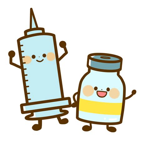 【医療・お薬】注射器さんとワクチンさんのかわいいフリーイラスト フタバのフリーイラスト