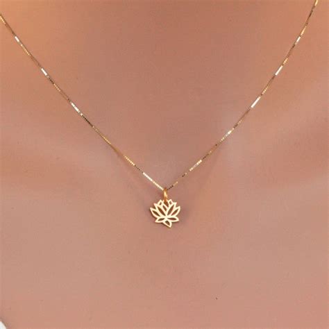 Lotus Necklace Gold Small Lotus 14k Solid Gold Necklace Yellow Gold