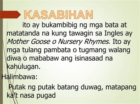 Mga Karunungang Bayan At Kantahing Bayan Ppt