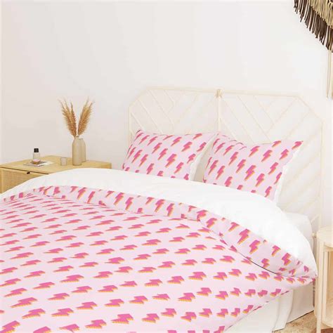 Pink Duvet Cover with Lightning Bolts, Pink Preppy Bedding for Teens – Literally Pretty