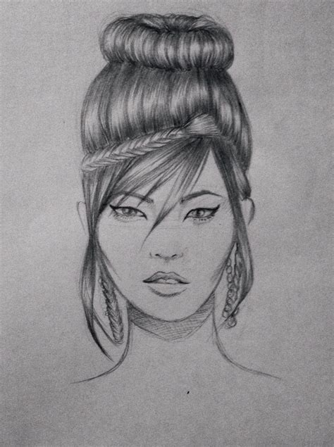 Japanese Asian Woman Beautiful Hair Hairstyle Ideas Sketch Drawing