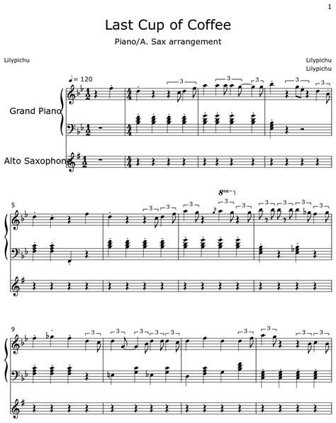 Last Cup Of Coffee Sheet Music For Piano Alto Saxophone